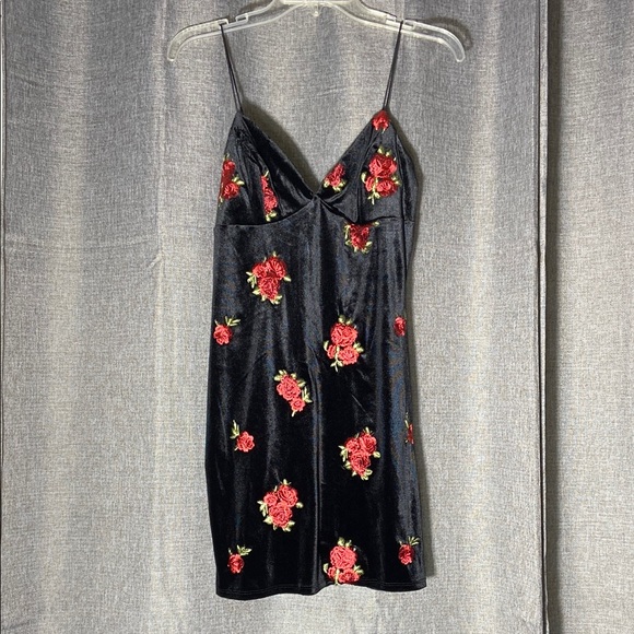 Trixxi Dresses & Skirts - Black Dress with Red Floral Embroidery
